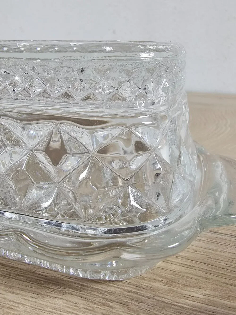Anchor Hocking Wexford Butter Dish Clear Pressed Glass Diamond Pattern
